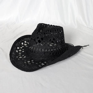 Venta al por mayor verano playa al aire libre sombrilla sombrero de paja para el sol vaquero occidental Jazz sombrero de ala ancha hecho a mano Retro hueco vaquera sombrero Fedora - Product Image 3