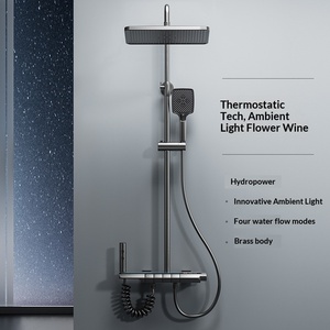 Ensemble de douche mural thermostatique gris anthracite en laiton chromé avec pommeau de douche carré à jet pluie et finition chromée intégrale - Product Image 1
