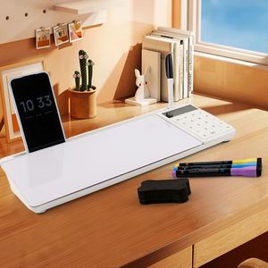 Tableau blanc effaçable à sec de bureau en verre blanc compact avec support pour clavier et rangement pour notes - Product Image 2