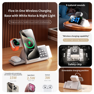 Từ 3 Trong 1 Sạc Với Ánh Sáng Có Thể Tháo Rời 9 Âm Thanh Loa Có Thể Điều Chỉnh Đồng Hồ Dock Điện Thoại Earbuds Không Dây Sạc Trạm - Product Image 3