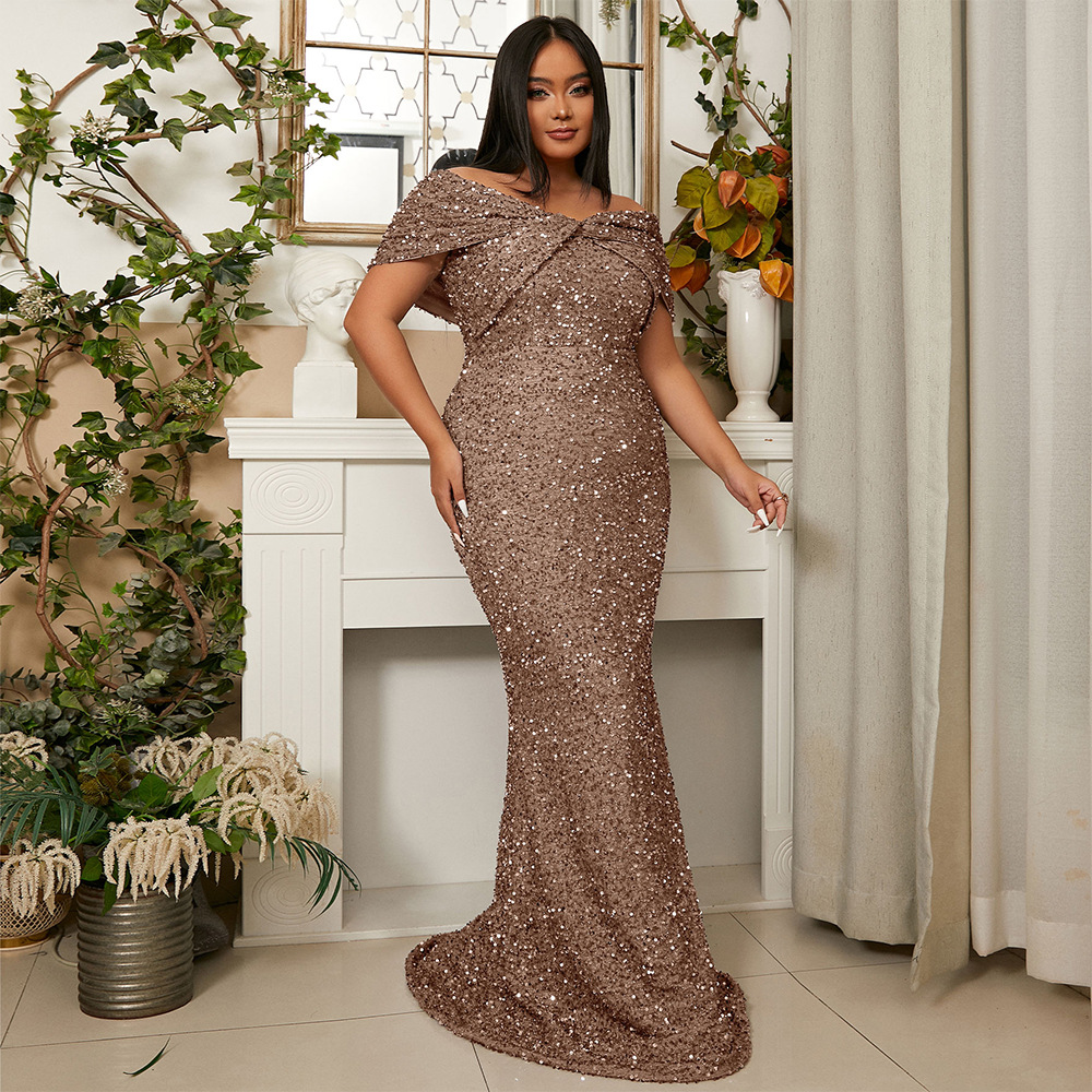 Plus-size Women's Long Wedding Party Banquet Light Luxury Sequin Evening  Dress| Alibaba.com