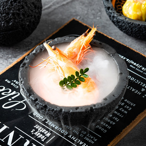 Boule volcanique noire antique bol de service de glace sèche sashimi <span class=keywords><strong>sushi</strong></span> fruits de mer assiette d'exposition pour fête <span class=keywords><strong>club</strong></span> restaurant dîner plats assiettes - Product Image 5