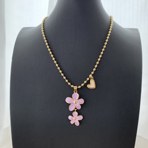 TK-C286 Precioso Collar con Colgante de Flor Esmaltada, Encantador Collar de Cadena de Bolas con Corazón para Mujer, Collar de Moda al por Mayor - Product Image 3