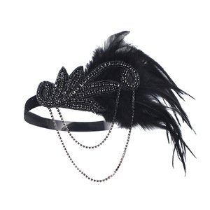 Diadema de plumas estilo Flapper, banda para el cabello con diamantes de imitación para fiesta Gatsby, tocado vintage para mujer, ideal para cócteles, mascaradas y Halloween. - Product Image 3