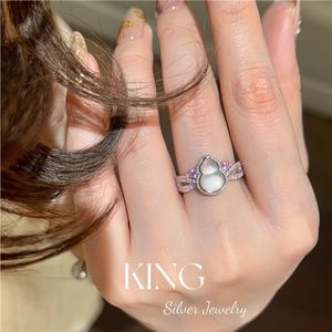 Anillo de Calabaza King Silver Jewelry, Plata de Ley S925 con Cristal Rosa, Anillo de Moda para Mujer, Uso Diario - Product Image 5