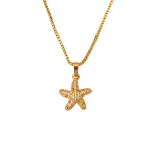 Colar de zircão brilhante, joias personalizadas padrão estrelado de ouro 18k