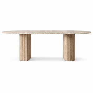 Tavolo <span class=keywords><strong>da</strong></span> Pranzo Moderno di Lusso con Piano in Marmo Travertino e Base in Quercia Scanalata per Progetti di Design d'Interni per Ville e Hotel - Product Image 6