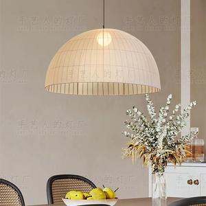 Nouvelle suspension LED ronde de style chinois avec interrupteur E27 pour salle à manger, salon de thé, bar zen, comptoir – Lustre en tissu - Product Image 1