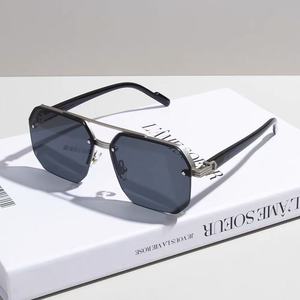 Lunettes de soleil métalliques européennes et américaines à double pont UV400 pour hommes, style conduite, monture noire, verres AC, type 3, pare-soleil - Product Image 2