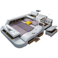 Lit double king-size en cuir électrique multifonctionnel avec rangement, design moderne et cadre en bois, idéal pour hôtel