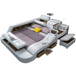 Nuevo estilo, diseño moderno, muebles multifunción para hotel, marco de madera, masaje, cuero eléctrico, cama doble suave con almacenamiento - Product Image 6