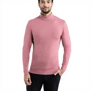 Pull à col roulé en polyester noir uni pour homme, tricoté, avec propriétés anti-rétrécissement et respirantes, manches longues, pour le printemps - Product Image 1
