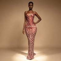 AD2873 Schimmerndes, mit Strass besetztes, figurbetontes langes Kleid mit Spaghettiträgern und Illusionsdetail für Galas, Partys und Roter-Teppich-Events