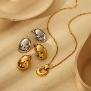 ต่างหูสแตนเลสทรงวงรีสไตล์ยุโรปอเมริกันสำหรับผู้หญิงเครื่องประดับเหล็กไทเทเนียมระดับไฮเอนด์ของขวัญการออกแบบทางเรขาคณิต - Product Image 1