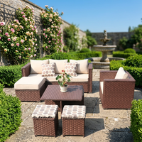 Modernes 8-Sitzer Komfortables Tragbares Outdoor-Ess-Set Langlebiges Rattan Villa Garten-Sofa Terrassentisch Verstellbar für Draußen