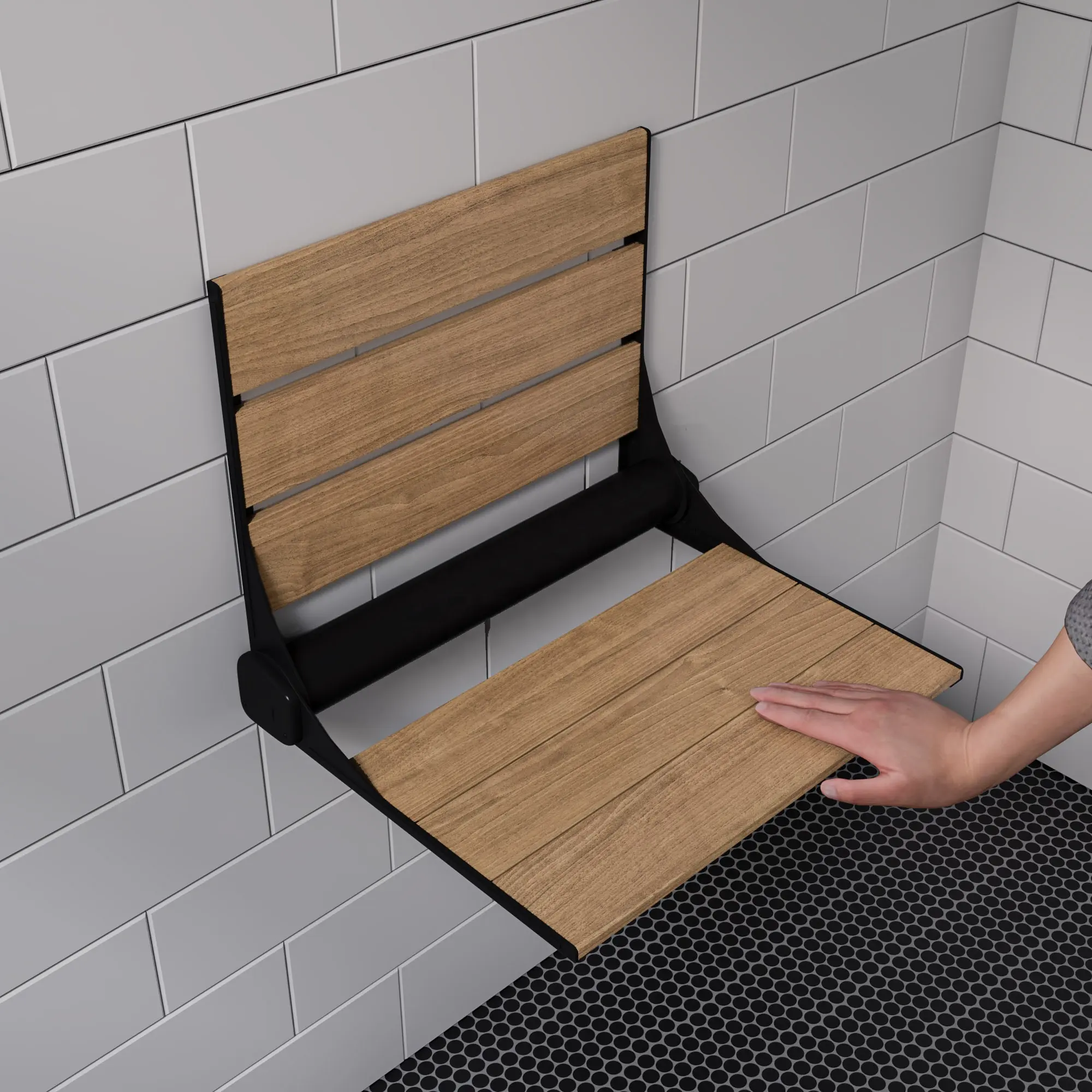Assento de chuveiro dobrável montado na parede, chuveiro teak assento