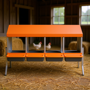 Nichoirs à poules orange à 4 compartiments en acier galvanisé et plastique haute résistance pour la collecte des œufs – Équipement avicole - Product Image 2