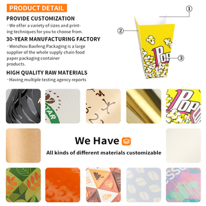 Precio de fábrica de cartón de papel para patatas fritas, caja de palomitas de maíz Kraft, materiales reciclados laminados en relieve, contenedor de palomitas de maíz - Product Image 5