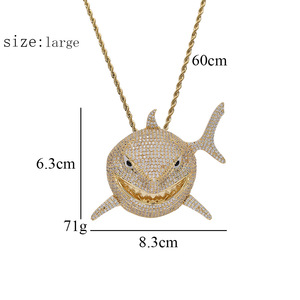 Collier pendentif requin audacieux, bijoux pour homme en cuivre et zircon, style hip-hop - Product Image 4