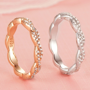 925 bague en argent sterling femelle torsion l'amour éternel bague en diamant à la main ornements - Product Image 3