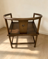 Fauteuil à dossier rond en bois massif C2380, finition noyer, chaise d'appoint orientale pour salle de thé, bureau, salle à manger