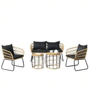 Garden Set <b>Rattan</b> Outdoor Furniture 4 Seater Contemporary Steel Frame Weather Resistant Patio <b>Sofa</b> Chair Table Set - Product Image 1