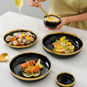 Piatti rotondi neri luminosi di lusso <span class=keywords><strong>con</strong></span> piatti ceramici 7/8/9/10/12 pollici <span class=keywords><strong>con</strong></span> piastra in ceramica 7/8/9/12 pollici - Product Image 1
