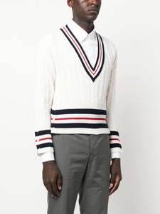 Vente en gros de pulls tricotés classiques en laine mélangée classiques à col en V pour hommes, pull d'hiver épais et chaud de haute qualité - Product Image 2