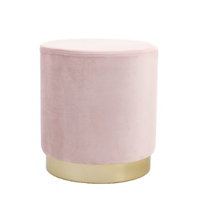 Customized Modern Living Room Fabric <strong>pink</strong> Velvet High Quality Golden Metal Base Ottoman Pouf <strong>Stool</strong> - Product Image 1