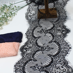 Tela de Encaje Chantilly Negra de 25 cm de Ancho, Encaje con Borde de Pestañas y Flores, Encaje Floral Chantilly Francés para Ropa, <span class=keywords><strong>Vestidos</strong></span> de Mujer - Product Image 1