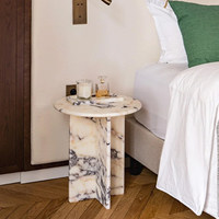 Petite table de chevet moderne de luxe en marbre naturel avec design anti-basculement, mobile pour chambre et salon