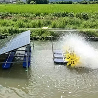 Aérateur solaire à roue à aubes 750W en acier inoxydable, hybride AC/DC, pour bassin de tilapias et de poissons-chats, hors réseau, haute productivité