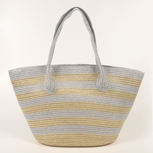 Chapeaux de plage en raphia pour femmes, sac tissé à la main en paille tropicale brillante avec fil d'or - Product Image 4