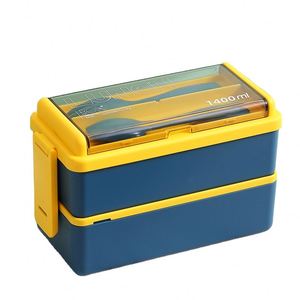 Wholesale Custom Food Grade 1400Ml Students Office Workers Microwave Safe Japanese-Style Double-Layer Plastic <b>Lunch</b> <b>Box</b> - Product Image 1