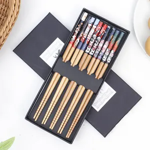 Conjunto de colheres de bambu japonês, 5 pares de hashi de bambu para fábrica, venda direta, palitos ecológicos