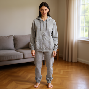 Tuta HDJ con Felpa e Pantaloni Grigio Melange M L XL 2XL Donna Casual Loungewear Activewear - Product Image 2