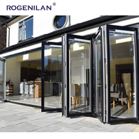 ROGENILAN Cadre en aluminium à soufflet Portes bi-pliantes Verre creux à faible émissivité Balcon extérieur Véranda Porte Vitre pliable