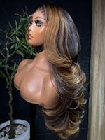 Perruque Lace Front 13x4 Ondulée Marron avec Mèches, 100% Cheveux Humains Brésiliens Vierges Non Traités, Pré-épilée, Sans Colle, pour Femmes