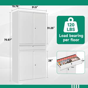 PULAGE 금속 차고 보관 캐비닛-4 도어 흰색 도구 캐비닛, 잠금 장치 및 2 개의 조절 가능한 선반이있는 서랍 장치 - Product Image 3