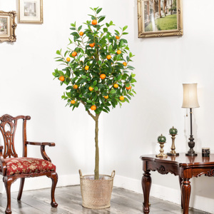 Planta de Mandarina de árbol naranja artificial de 6 pies en maceta, planta de suelo de simulación grande, árbol, decoración interior para el hogar, sala de estar, Oficina - Product Image 2