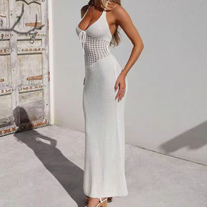 2025 nuovo Design primavera moda <span class=keywords><strong>donna</strong></span> collo pendente Sexy scollato aperto dietro a maglia traforato abito prospettico - Product Image 4