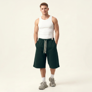 Shorts Capri Vert Uni pour Femme, Taille Mi-Haute, Fermeture à Cordon, Coupe Décontractée, en Coton Tricoté Respirant, Style Streetwear - Product Image 1