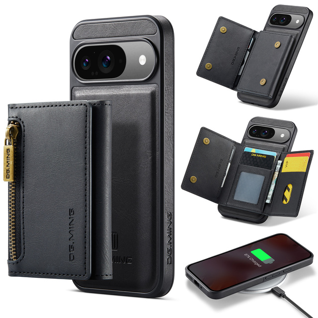 Luxury DG Ming PU Leather Phone Cover With Magnetic Wallet Card Holder Phone Case for Google Pixel 8 9 Pro