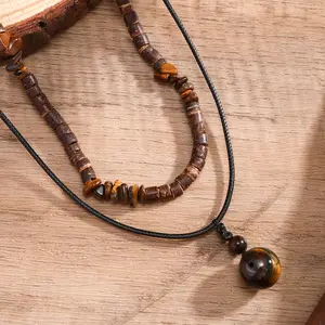 Fashionable Coconut Shell Turquoise Leather Wax Thread Necklace Set Sweater Chain Jewelry Men's Hip-hop Stacking Necklace