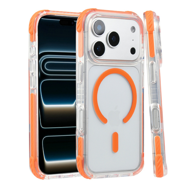 2026 Hot Sale PC TPU TPE Crystal Clear Rugged Anti-Shock Protective Anti-Yellowing Magnetic Armor Phone Case for 17 Pro Max