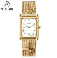 Montre carrée pour femme Allston OEM personnalisée avec logo, mouvement à quartz, boîtier en alliage, bracelet en acier inoxydable, chronographe léger