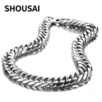 Joyería Hip Hop de Acero de Titanio Plateado, Collar y Pulsera de Doble Hebilla Súper Anchos de 21mm, Estilo Grueso Lavable, Adornos para Hombre