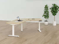 Bureau debout réglable en hauteur OMNI Safety Lock, bureau d'angle en L pour ordinateur avec contrôleur de mémoire