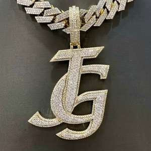Collar con Colgante de Letra Inicial JG en Estilo Inglés Antiguo Personalizado, con Diamantes CZ AAA, Estilo Hip Hop, Fabricación de Joyería Personalizada - Product Image 1