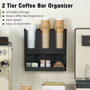 使い捨て紙カップ蓋ディスペンサー コーヒーカップと蓋収納オーガナイザー 紙製＆プラスチックカップ ティーバッグオーガナイザー 収納ホルダー - Product Image 2